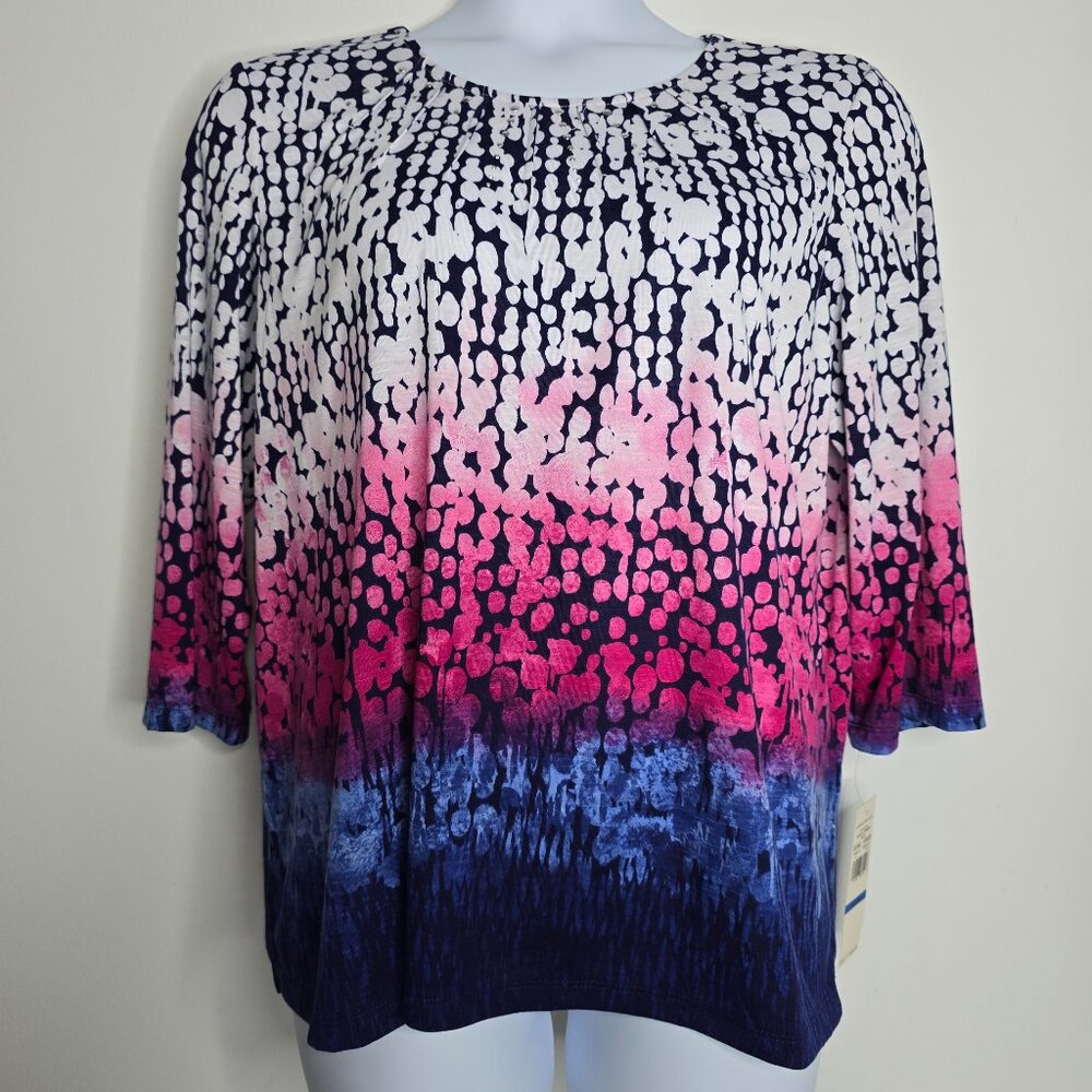 Alfred Dunner Womens XL Ombre Royal Jewels Blouse Shirt Top 3/4 Sleeves
